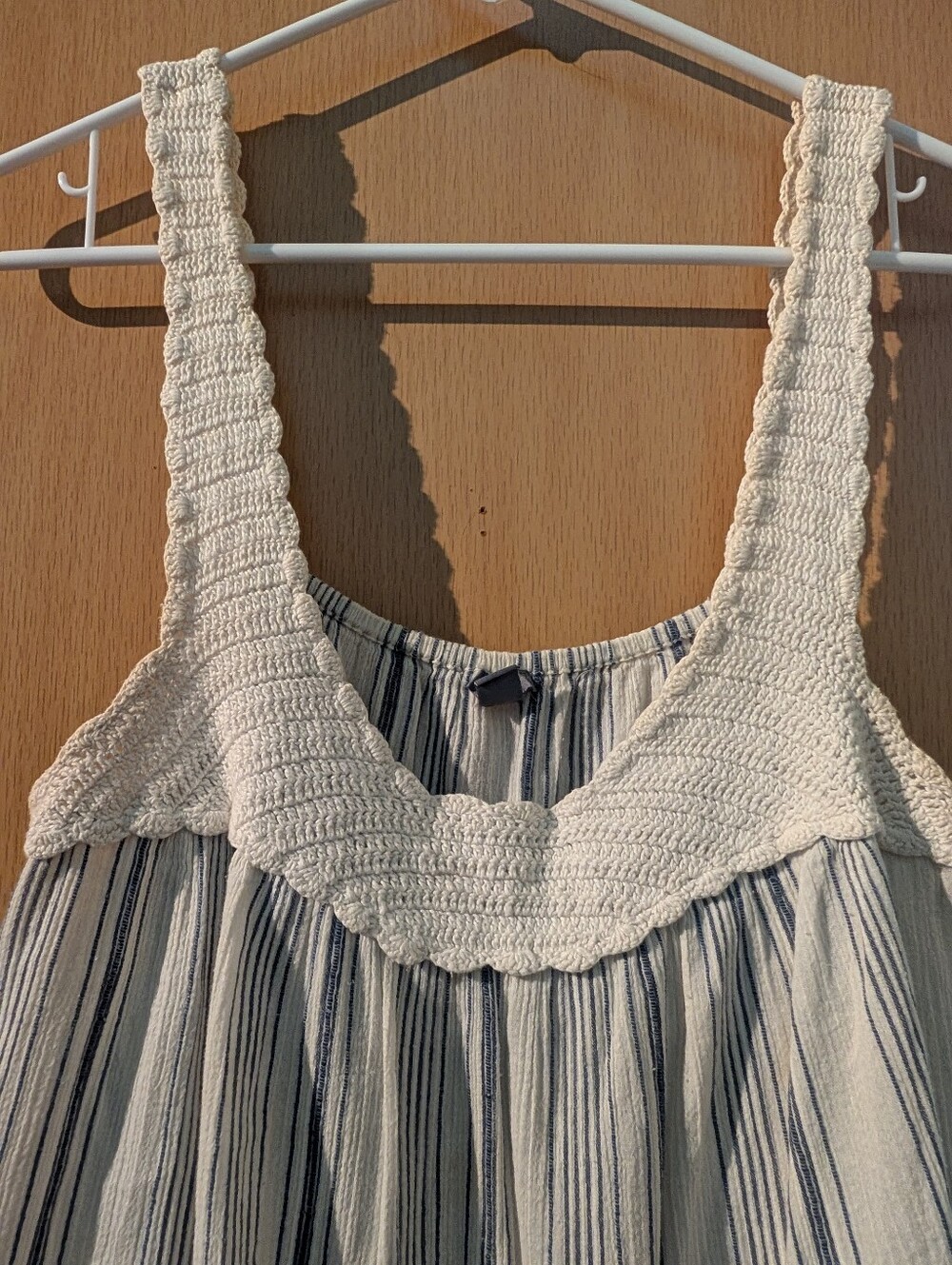 Aerie Cream Crochet-Trim Blue & White Striped Top